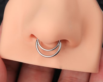 16G Double Loop Septum Ring/Cartilage Earrings/Helix Hoop/Daith Hoop/Septum Ring/Hinged Segment Clicker/Gift For Her/Mother's Day Gift