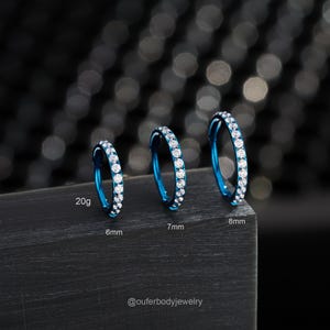 20G Blue Paved CZ Cartilage Hoop Earring/Nose Hoop/Helix Hoop/Lobe Earring/Conch Ring/Tiny Hoop Earring/Tragus/Rook Piercing Clicker/Nostril