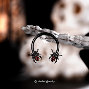 16G Skull Head Spider Horseshoe Septum Jewelry/Spider Daith Ring/Conch Hoop/Cartilage Earrings/Helix Hoop/Tragus Hoop/Halloween Jewelry/Gift
