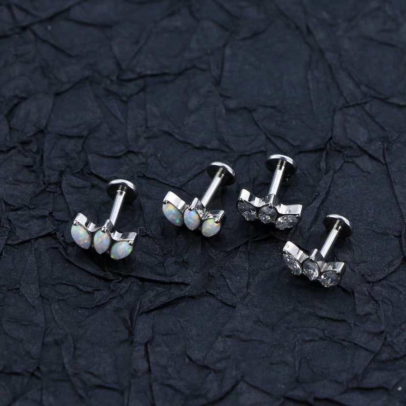 16G CZ & Opal Silver Stud/ Lip Studs/ Tragus/Helix Piercing/Screw Back Labret Stud/ Cartilage Studs/Piercing, Stud Earrings/ Lobes Studs image 7