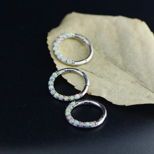 Anneau de septum opale 16G 14 carats/boucle d'oreille cartilagineuse/anneau de conque/anneau de tragus/anneau hélicoïdal/boucle d'oreille Daith/anneau à charnière/anneau de nombril/anneau de nez argenté