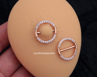 14G Rose Gold Circular Nipple Ring/Nipple Jewelry/Nipple Barbell/Barbell Piercing/Nipple Clamp/Nipple Shield/Gift For Her/Minimalist Jewelry