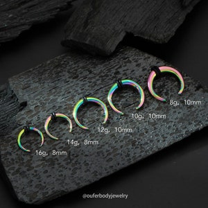 thumbnail image 2 of Ouferstudio Rainbow Cresent Horseshoe Pincher Septum Ring 16G,14G,12G,10G,8G/Steel Ear Weights/Plugs Stretchers Gauged Septum Hoop/Horseshoe Bull Tapers 2 of 11