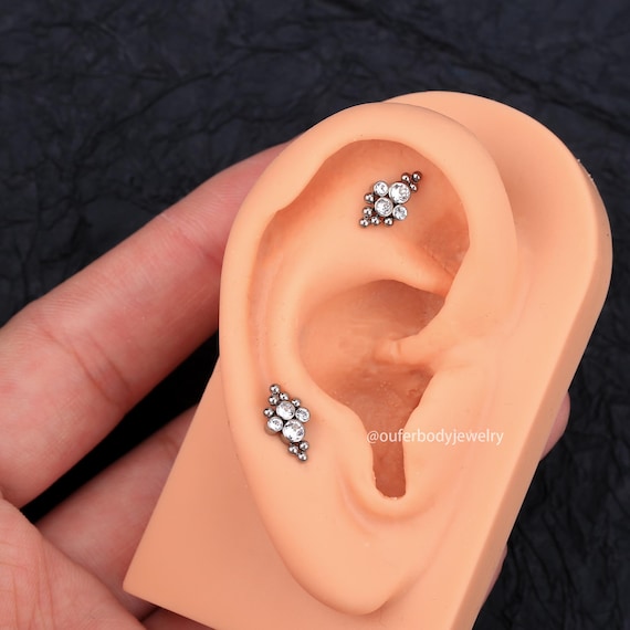 16G Implant Grade Titanium CZ Cluster Flat Back Cartilage Earring