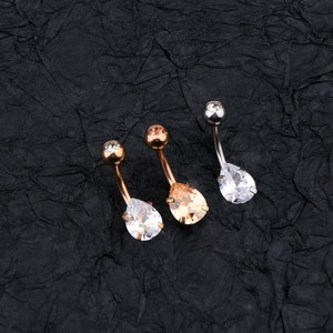 SILVER 14G TEAR DROP CZ 10MM BELLY BAR
