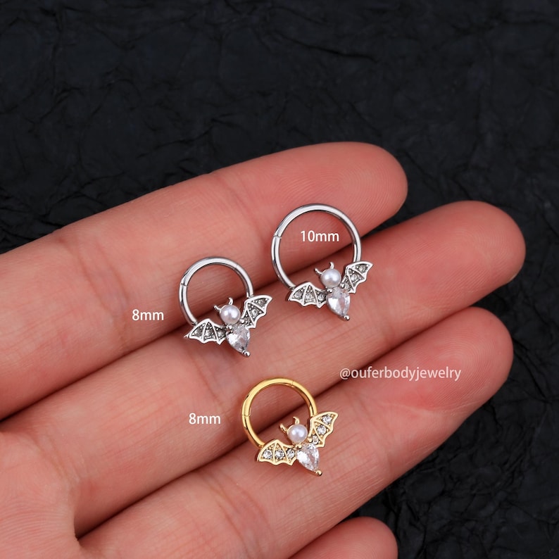 16G Bat Septum Ring/Daith Earring/Conch Hoop/Tragus Jewelry/Helix Earrings/Septum Jewelry/Gold Hoop Earrings/Cartilage Earrings/Gift for her 