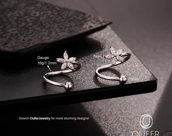 16G フラワー スパイラル 軟骨ピアス – 925 スターリングシルバー S字