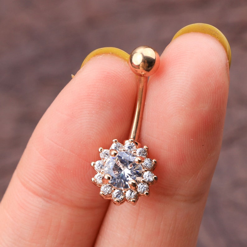 14G Surgical Steel Belly Button Rings/ Floral Belly Jewelry/ Etsy