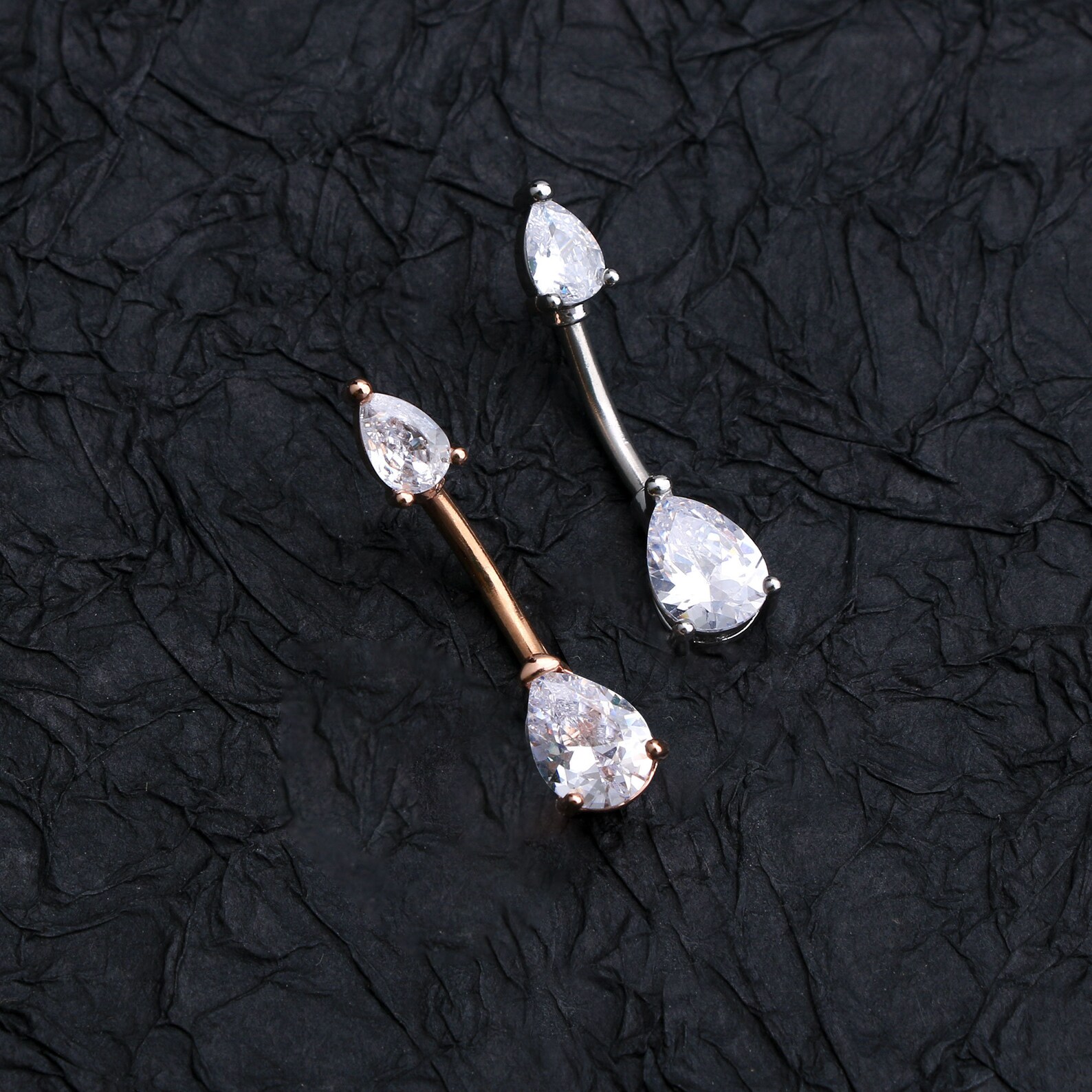 14G 316L Stainless Steel Crystal Belly Button Ring/ Silver/ Etsy