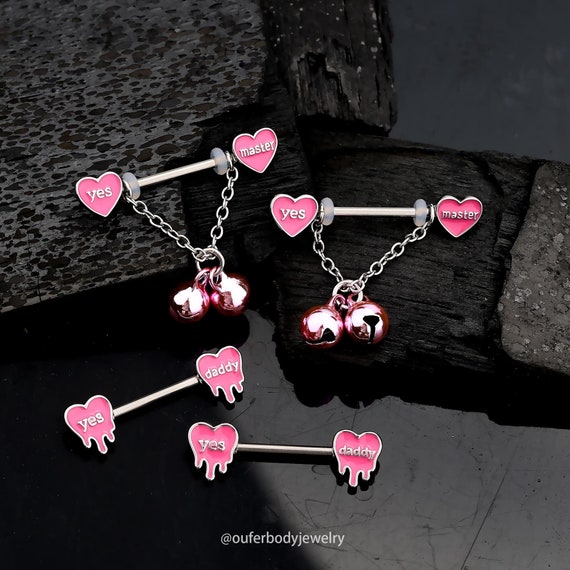 14G Heart Dangle Nipple Ring Barbell