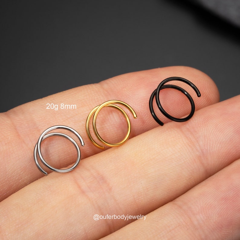 20G Implant Titanium Double Hoop Nose Ring Single Pierced/Silver Gold Black Nose Hoop/Spiral Hoop Earring/Nose Piercing/Twiste Piercing Hoop image 1