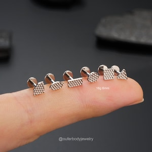 16G Implant Titanium Pitted Hammered Labret Piercing/Triangle/Rectangle/Square/Oval Stud Earring/Helix/Tragus/Conch/Monroe/Cartilage Stud