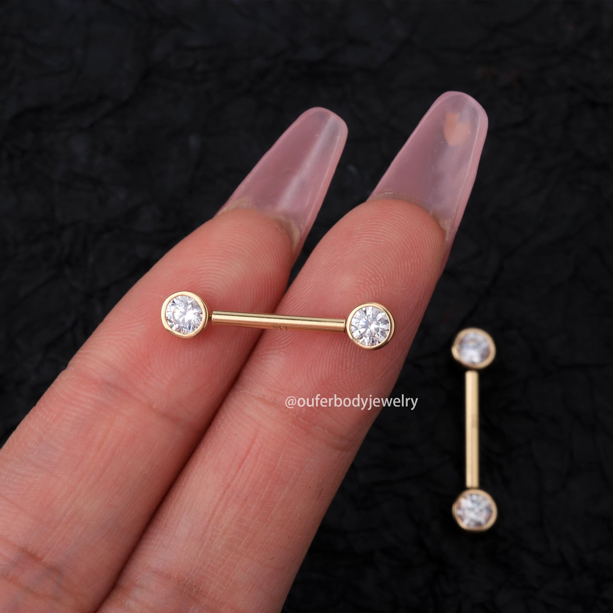 Barrette Per Piercing Capezzoli In Acciaio 316L Con Ciondolo Loto E CZ - 14G, Lunghezza 14 Mm, Set Da 2 Pezzi