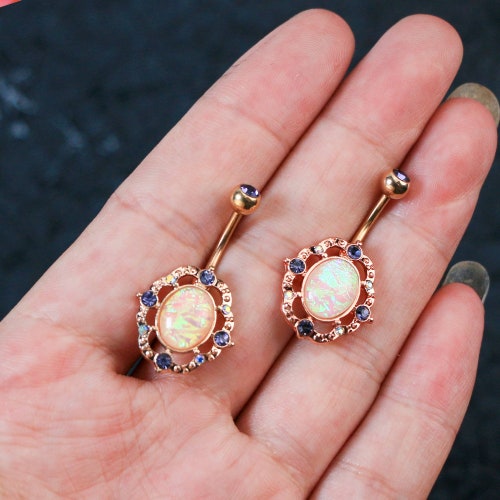 Abalone Shell Rose Gold Belly Ring Belly Button Jewelry Etsy