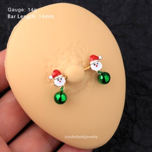 14G Santa Claus Nipple Ring/Nipple Piercing/Nipple Jewelry/Nipple Barbell/Sexy Body Jewelry/Straight Barbell/Gift For Her/Minimalist Jewelry