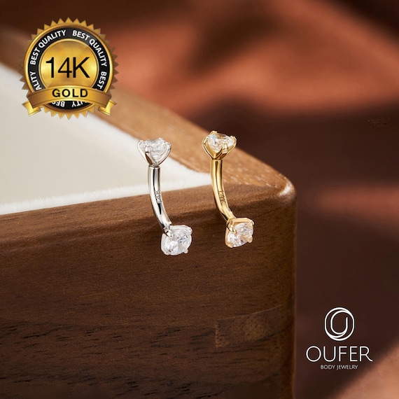 14K Solid Gold Curved Barbell Rook Earring – 16G 6mm/8mm Eyebrow