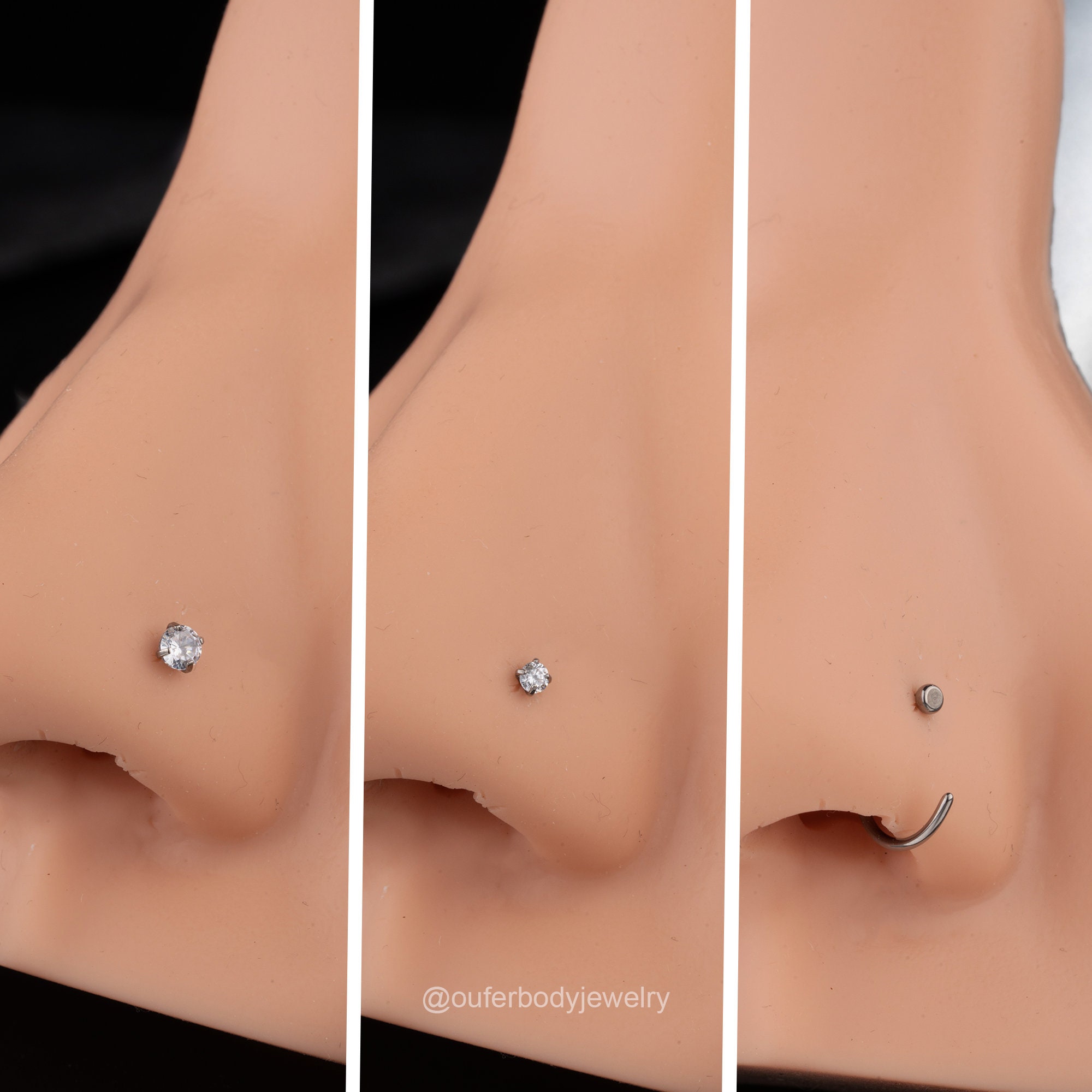OUFER 20G Piercing de Nez en Titane G23, Zircone Cubique 3mm