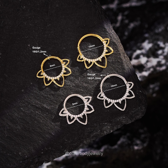 16G Flower Petal CZ Daith Clicker/lotus Septum Jewelry/hinged