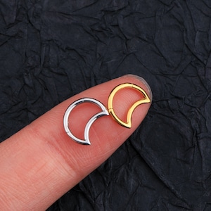 16G Crescent Moon Daith Closure Earring/ Hinged Segment Hoop Ring /Helix Hoop/Hinged Clicker/ 316L Stainless Steel/ Silver and Rose Gold 8mm