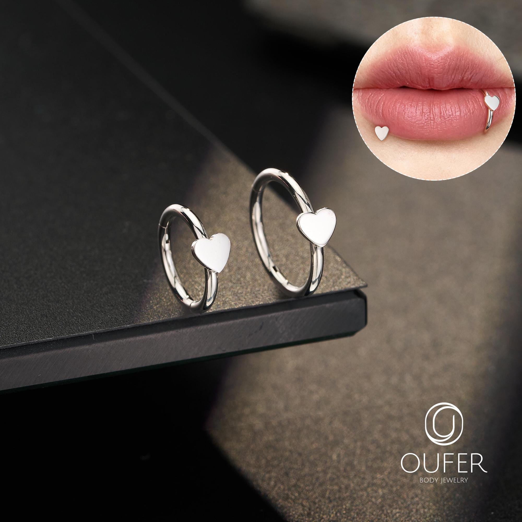 2PCS 16G ハートリップリング、スネークバイトジュエリー、リップ