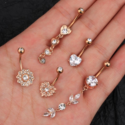 5PC 14G Silver Belly Button Rings Set/dangle Belly Ring/cz Etsy