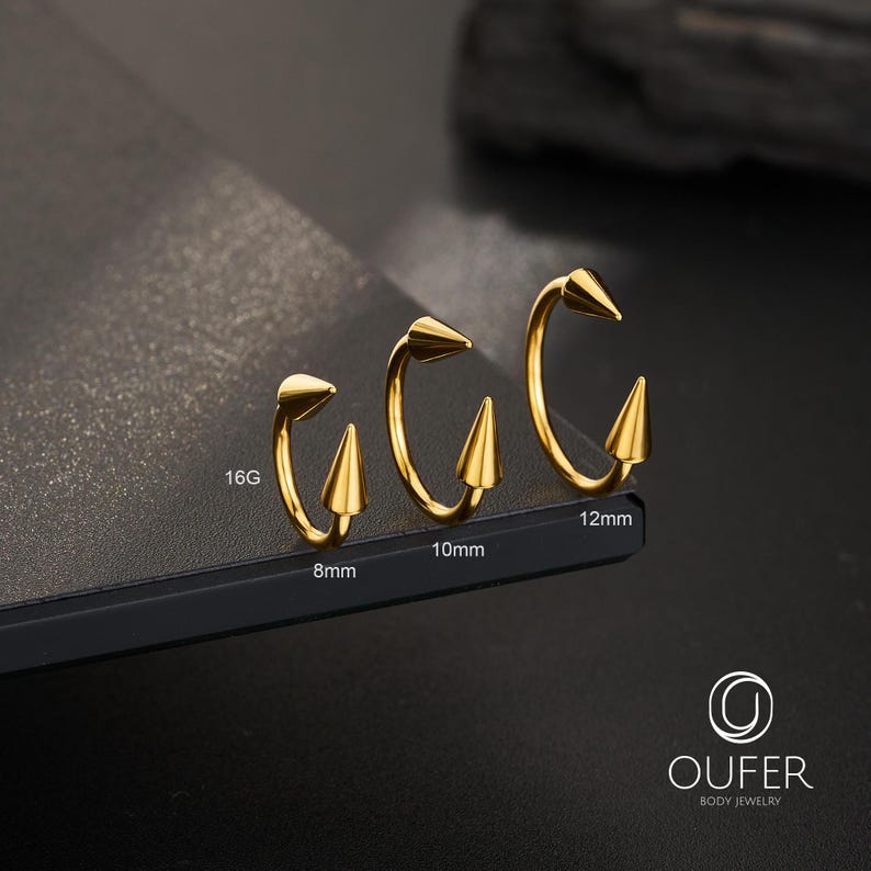 2PCS 16G Snake Bite Jewelry, Cone Lip Rings, Spike Lip Piercing, Horseshoe Nose Septum Piercing Gold