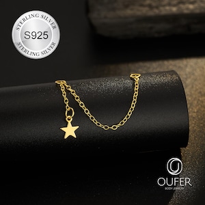 925 sterlingsilver hängande kedja för örhängen, stjärnnäskedja, öronkedja, piercingkoppling, endast hängande utan nitar
