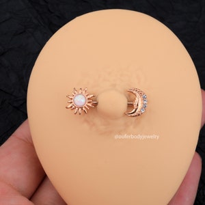 Sun & Moon Opal Nipple Ring/Nipple Barbell/Nipple Jewelry/Nipple Piercing/Sexy Body Jewelry/Barbell Piercing/Celestial Jewelry/Birthday Gift Rose Gold