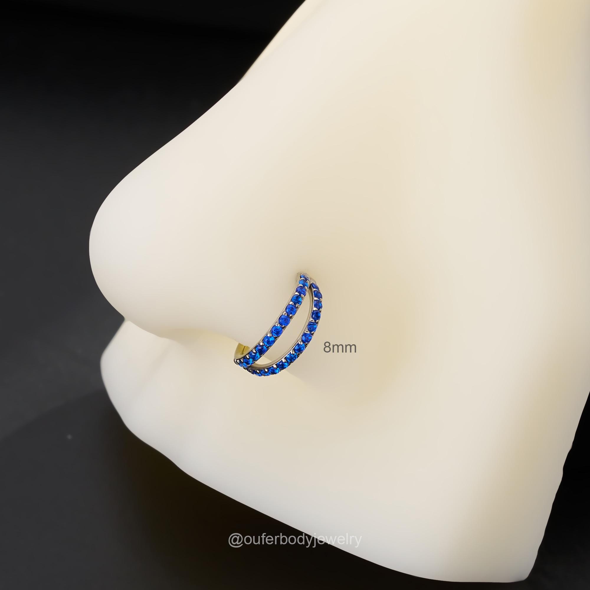 20G Blue CZ Double Hoop Nose Ring/cartilage Hoop/conch Earring 
