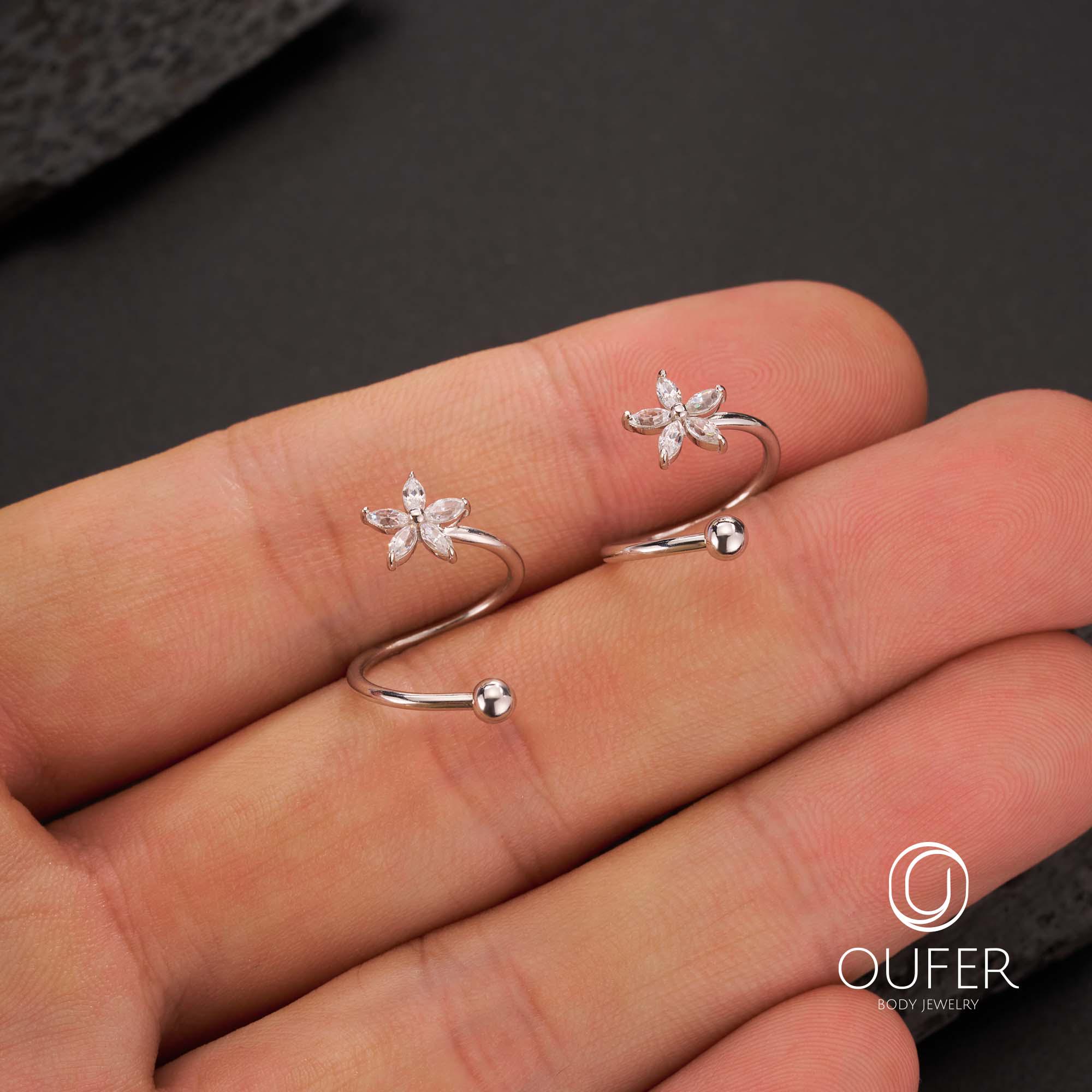 16G フラワー スパイラル 軟骨ピアス – 925 スターリングシルバー S字 
