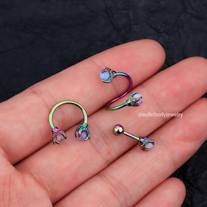 16G 3Pcs Rainbow Dragon Claw Cartilage Earring Set/Septum Ring/Horseshoe Ring/Tragus ,Daith,Helix,Conch,Lobe Jewelry/Halloween Jewelry