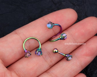 16G 3Pcs Rainbow Dragon Claw Cartilage Earring Set/Septum Ring/Horseshoe Ring/Tragus ,Daith,Helix,Conch,Lobe Jewelry/Halloween Jewelry