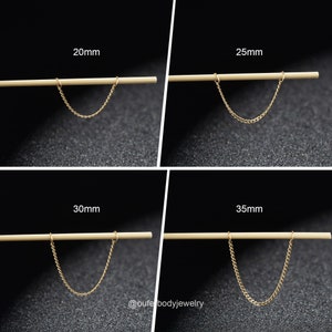 14K Solid Gold Dangle Chain Attachement/Double Chain Piercing/Gold Cartilage Chain/Linking Chain Connector/Loop Chain Earring 20,25,30,35mm image 6