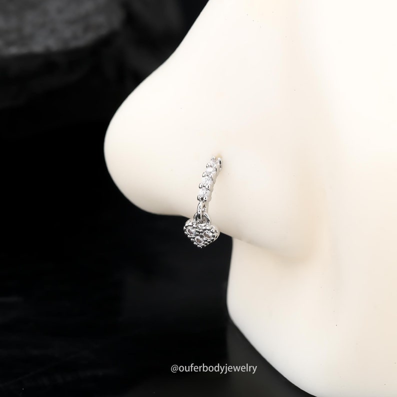 20G hängande näsring/hjärta/blomma/krona/stjärna örhängen/tornörhängen/helixring/hängande cz-ringar/näspiercing/näsborresmycken/presentset Heart Hoop
