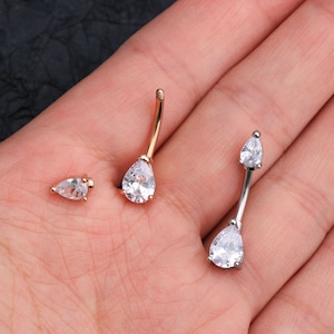 14G 316L Stainless Steel Crystal Belly Button Ring/ Silver/ Rose Gold Navel Ring/Belly Button Piercing/ Belly Button Ring/ Dainty Navel Ring image 9