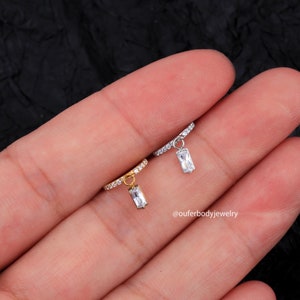 16G CZ Dangle Daith Hoop/Cartilage Hoop/Helix Hoop/Huggie Hoop Earring/Tragus Hoop/Cartilage Earrings/Gift For Her/Minimalist Earrings
