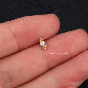 14K Gold CZ Beads Threadless Push Pin Labret Stud/Nose/Tragus/Cartilage/Conch/Helix Piercing/earlobe studs/Threadless end/Flat Back earrings Style B