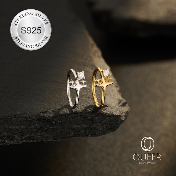 Tiny Star Twist Nose Hoop 20G, 6-8mm Sterling Silver Nostril Ring, Gold/SilverHelix Hoop, Minimalist Cartilage Earring, Perfect Gift for Her