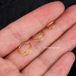 Anillo de tabique de doble aro de 18G, aro con bisagras, aro de trago, aro de daith, aro de hélice, aro de concha, pendiente de cartílago, regalo para ella, pendientes minimalistas Gold