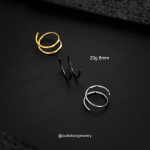 20G Implant Titanium Double Hoop Nose Ring Single Pierced/Silver Gold Black Nose Hoop/Spiral Hoop Earring/Nose Piercing/Twiste Piercing Hoop image 5