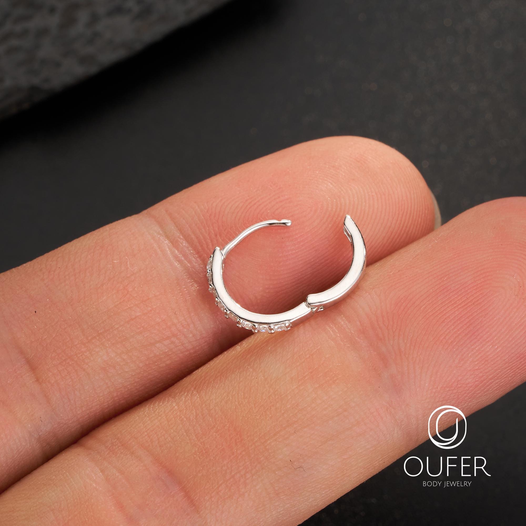 Pair of 925 Sterling Silver CZ Pave Huggie Hoop Earrings | 20G 6