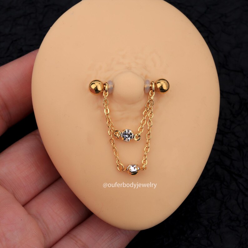 14G CZ Chain Dangle Nipple Ring/nipple Jewelry/nipple Etsy