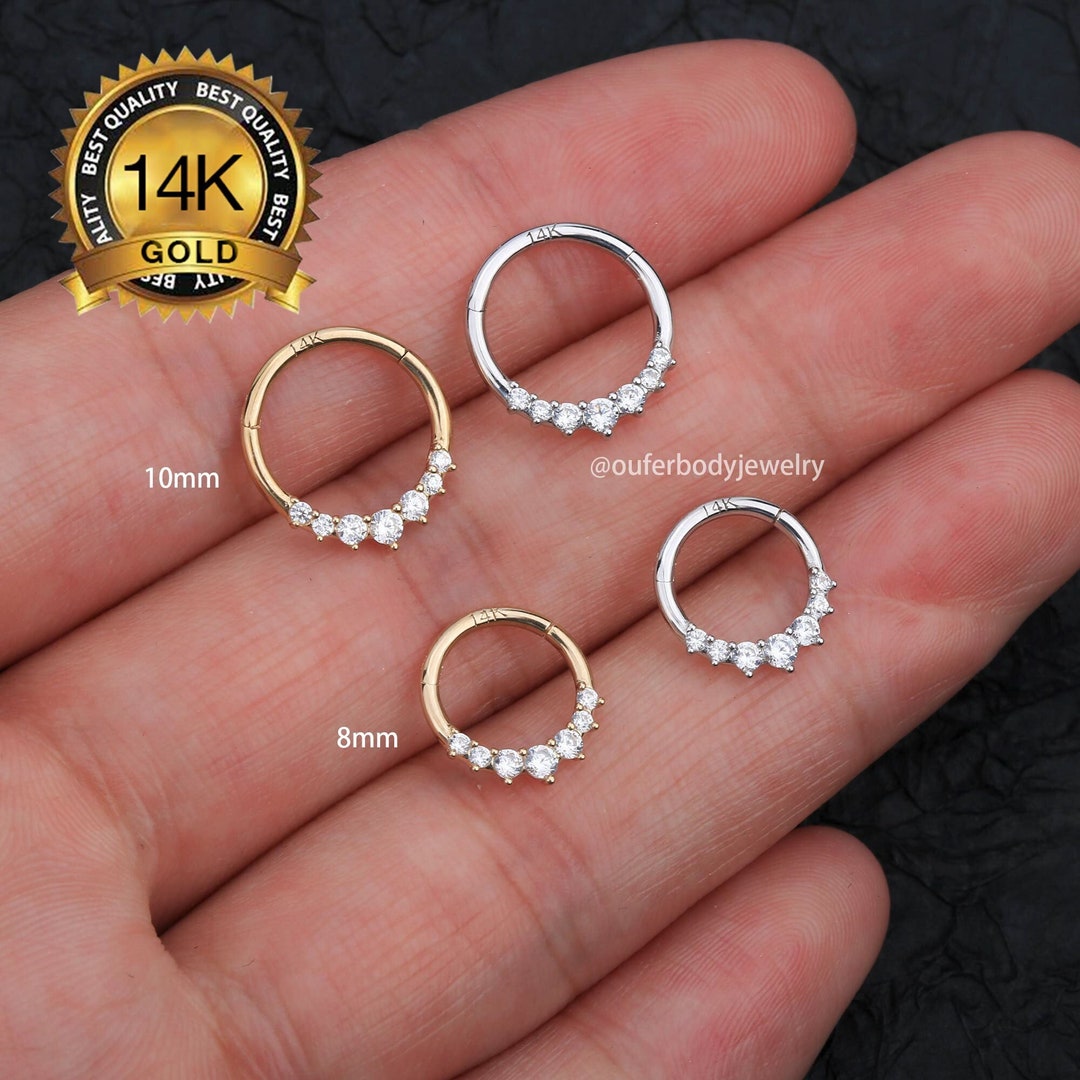 14K Solid Gold CZ Septum Ring/daith Hoop/conch Hoop/tragus Hoop/helix