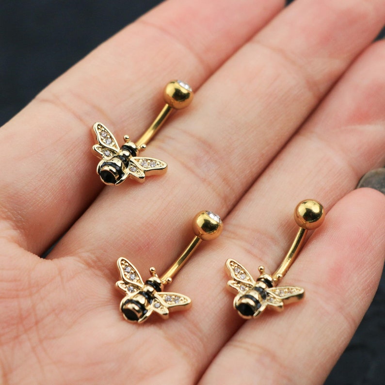 14G Bee Belly Button Ring/CZ Belly Jewelry/Navel Ring/Navel Piercing/Belly Ring/Belly Piercing/Gold Belly Ring/Navel Jewelry/Birthday Gift image 5