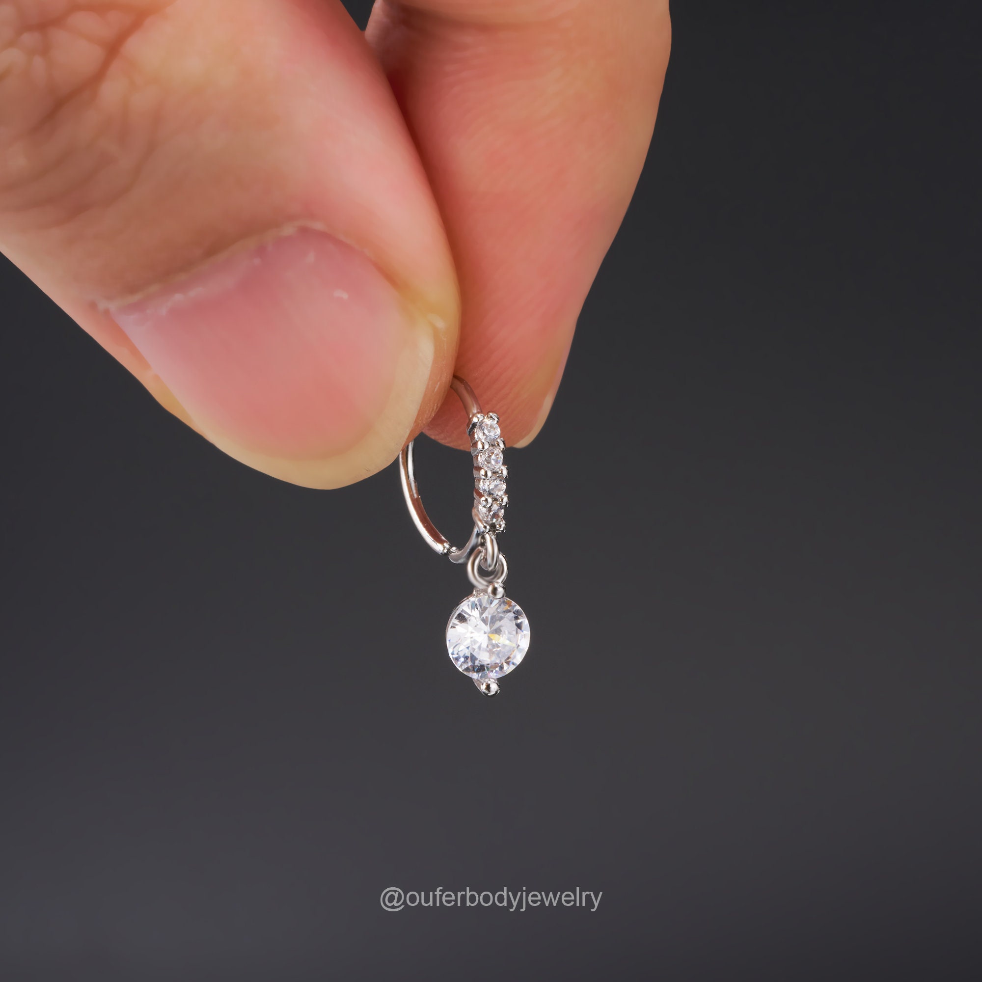 Dangle Hoop Rook Earing 20G Dangle Nose Ring/round Cz/teardrop Nose Piercing/hoop Earrings/rook ...
