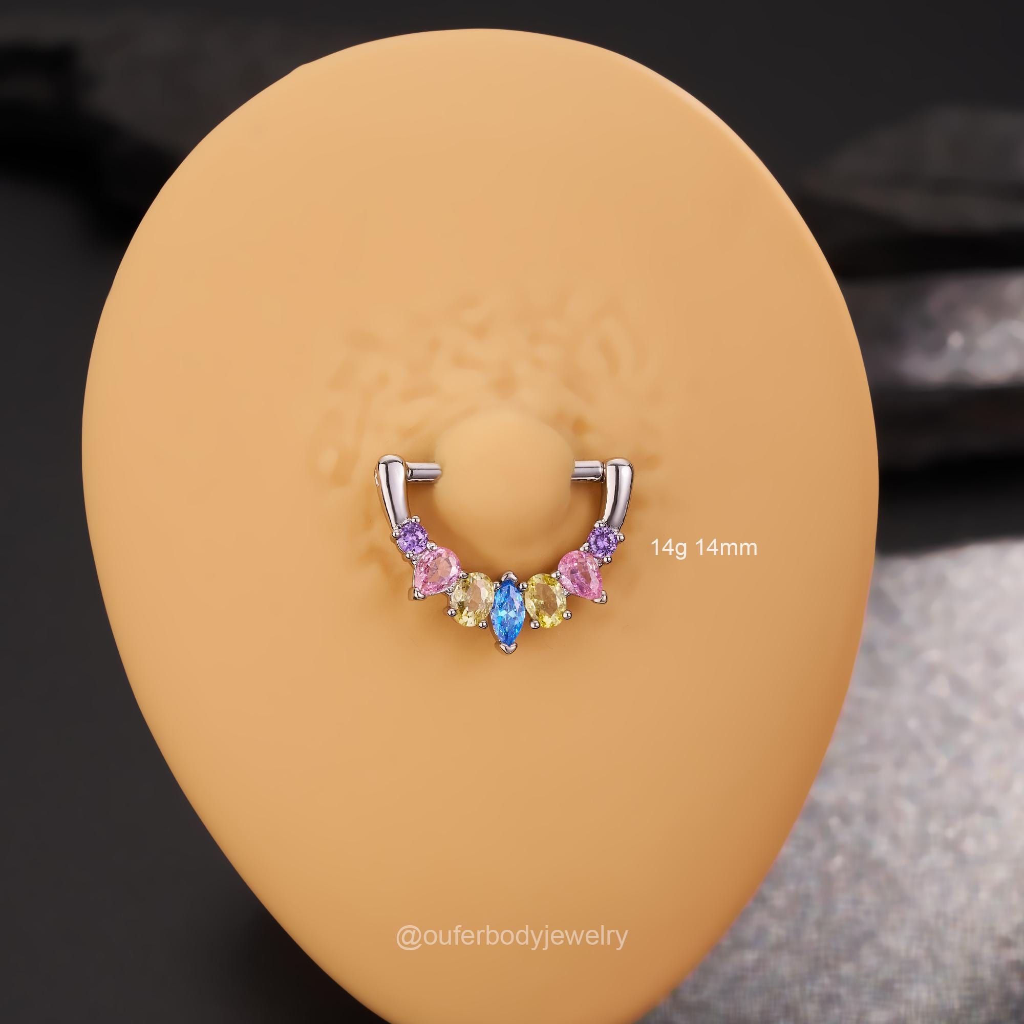 1ペア 14G 14mm ニップルクリッカー、カラフルなCZ、ニップルピアス