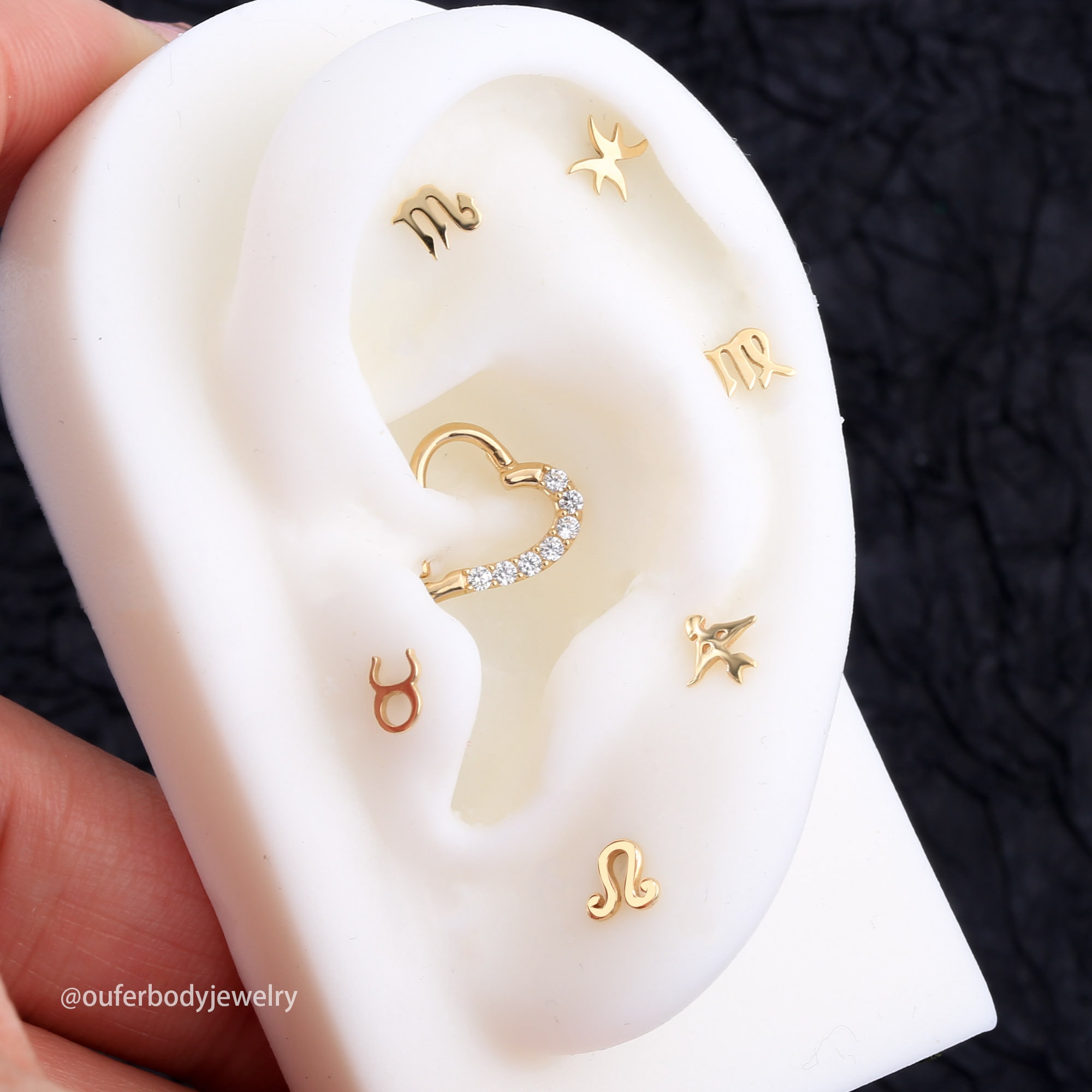 14K Solid Gold Threadless Zodiac Sign Tops/Push-In Labret/12 Constellation Zodiac Stud Earrings/Cartilage/Tragus/Helix/Conch/Earlobe Studs