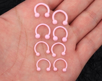 2Pcs Pink Anodized 316L Stainless Steel Horseshoe Septum Ring/Daith Earring/Helix Earring/Cartilage Piercing/Tragus Jewelry/Rook/Nose Ring