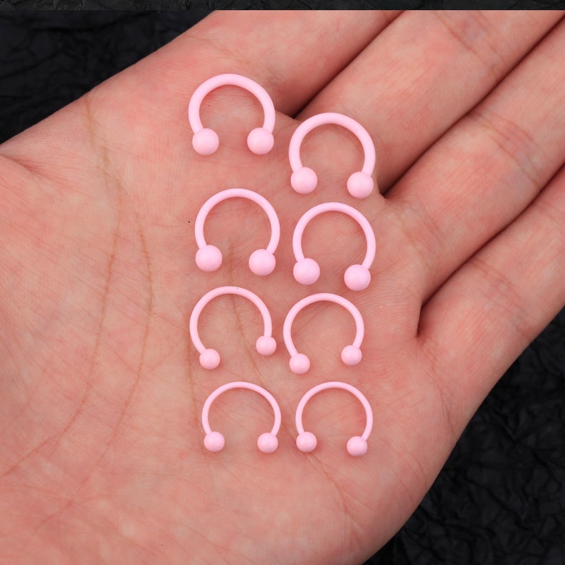 2Pcs Pink Anodized 316L Stainless Steel Horseshoe Septum Ring/Daith Earring/Helix Earring/Cartilage Piercing/Tragus Jewelry/Rook/Nose Ring 