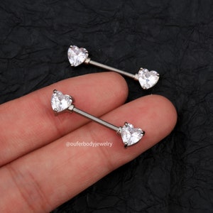 1Pair 14g CZ Titanium Heart Nipple ring/Nipple Barbells/Nipple Jewelry/Barbell Jewelry/Nipple Piercing/Sexy Body Jewelry/Barbell Piercings